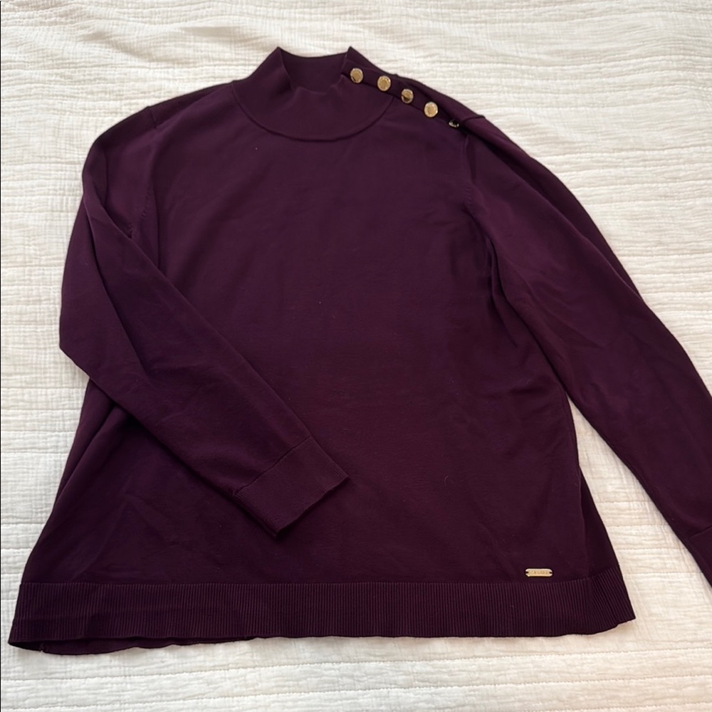 Calvin Klein Burgundy/Purple Sweater with Gold Buttons